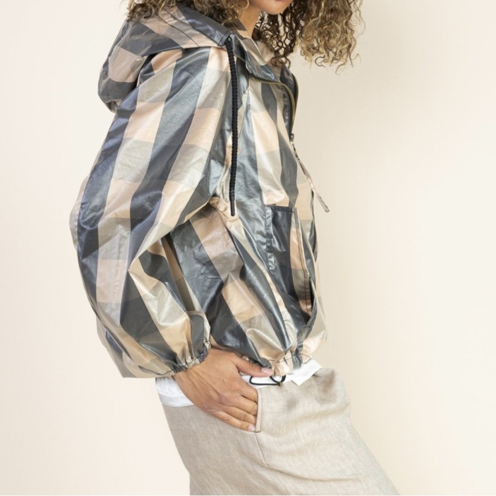 NWT OOFWear' Checked Short Rain Jacket